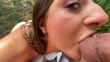 Sloppy Deepthroats, Blowjob And Balls Licking In the Forest - Luna Doll
