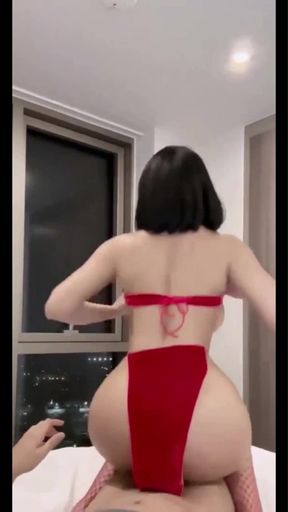 Hotty big-assed trans teen takes a cumshot after teasing her tits