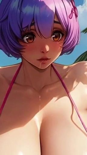 Giant Tittied MILFs Breastfeed Lesbians on the Beach