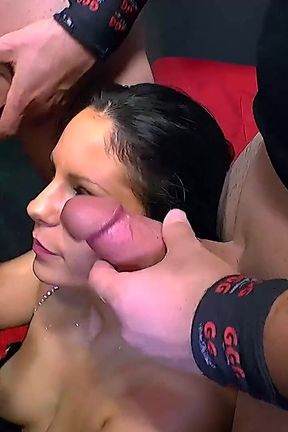 The Women Show Their Hot Tits During the Gangbang and Let Themselves Squirt Everywhere. They Can&#039;t Get Enough of the Blowjob