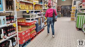 crazy rebeca addams in jeans buttcrack at the supermarket