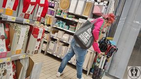 crazy rebeca addams in jeans buttcrack at the supermarket