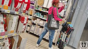 crazy rebeca addams in jeans buttcrack at the supermarket