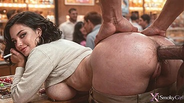 I fucked a store manager as compensation for her smoking in front if the customers!! This brazilian bitch let my big dick in her every hole!! [AI]