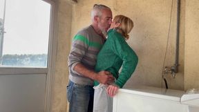 FUCKED WITH MY NEIGHBOR IN THE WASHING MACHINE ROOM AND THE LITTLE BLONDE CUMS TWICE