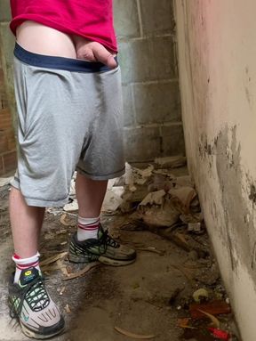 Boy Caught Pissing Handsfree in an Abandoned Building