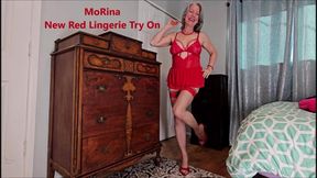 New Red Lingerie Try On - MoRina gfe lace stockings mules jewelry