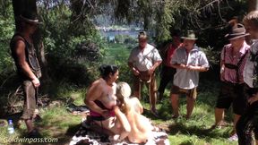 German outdoor lederhosen groupsex orgy