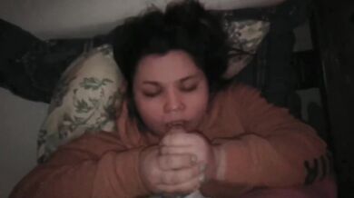 Big Facial With Bristling Brunette Hair and Cum Hairs Gushing From Lips