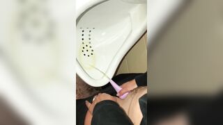 bimbos Pee inside a Urinal & her Hubby Gets to Witness it first Hand as he Pisses right after her