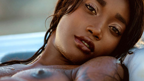 Black hot girl from Cameroon Mimi Desuka gets naked in a pool for Playboy