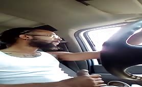 Stroking my cock while driving