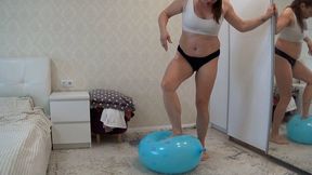 Inflate blue punch ball and blow it up by jumping with feet