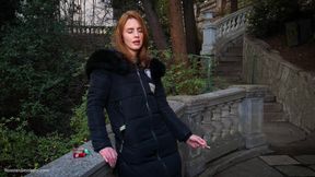 Absolutely Stunning Lady Is Smoking 120mm Saratoga Cigarette in the Park