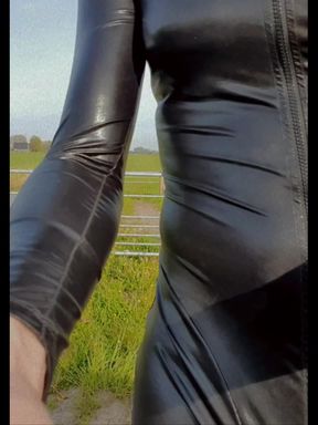 Annemieke public in catsuit and chucks