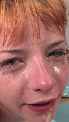 Extreme intensive deepthroat gagging and face fuck for teen redhead