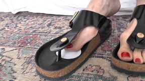 Black Flip-flop Toe Separator Sandals and Leather Foot Pads