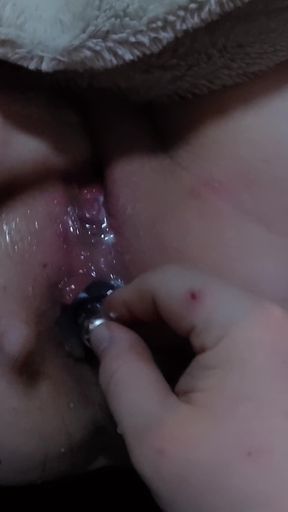Key moment from &quot;first anal orgasm during training for my slave and she loves to squirt, but the tail plug is still too big&quot;