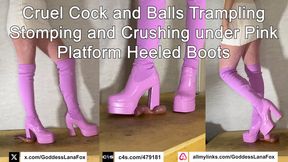 Cruel Cock and Balls Trampling, Stomping and Crushing under Pink Platform Heeled Boots