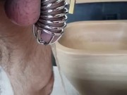 I love to show myself with the cage while I piss
