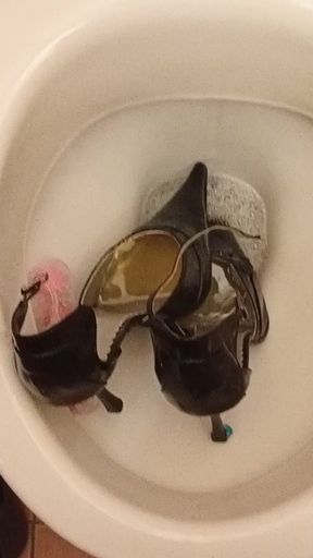 Sexy Pointy High Heels Peed on and Flushed Down the Toilet