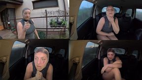 Risky Public Trip in Full Pantyhose Encasement - Nylon Doll in the Car