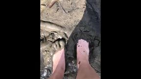 Getting my petite feet covered in filthy mud and sand