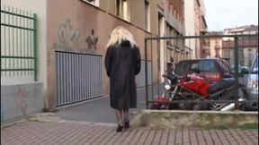 The Old Slut Comes Home and Masturbates on the Stairs