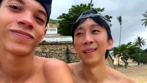 Hung Brazilian twink and Asian boy in bareback love