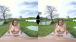 Brunette teen gets a VR creampie outdoors