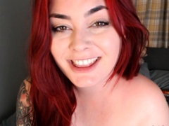 Amateur redhead masturbates then gives a blowjob