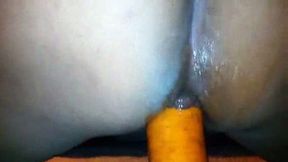 Fresh carrot makes me moan with joy stretching my tight asshole
