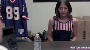 Asian cheerleader's audition turns into intense fucking with trainer