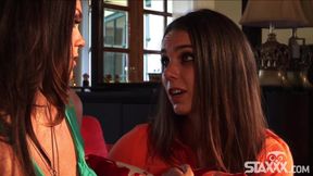 Brunette lesbian babes love scissoring