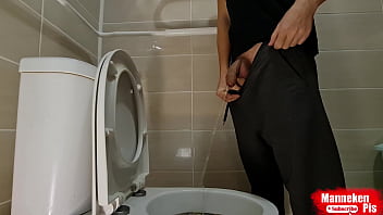 Boy pissing with uncircumcised cock and big balls