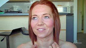 pale and freckled skinned cocksucking british redhead takes a creampie