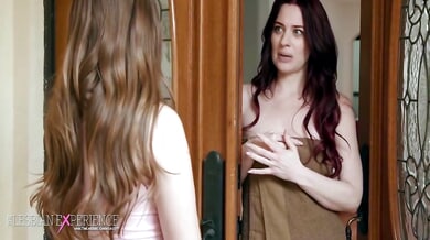 Redhead Penelope Kay and brunette Jessica Ryan ignite intimate lesbian passion in a private bedroom