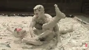 Dean Tucker and James Hamilton fight in clay and make fervent gay love