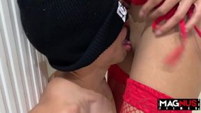 Naughty amateur goes wild with bondage & femdom in heels & lingerie
