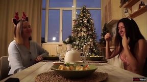 Sucking and jerking off neighbor'_s cock as a Christmas present Handjob Cumshot