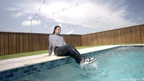 Alexis takes her First Fully Clothed Swim in Cargos and a Hoodie