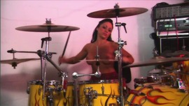 Hot slut plays drums naked then gets pounded by a manly stud on the red sofa