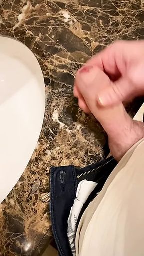 A bit of fun in the office bathroom ending with cum
