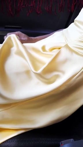 Satin Silk Gold Dress Masturbation Cum