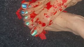 Melove Sexy Asian Feet in Blue Metallic Nail polish getting Red Wax