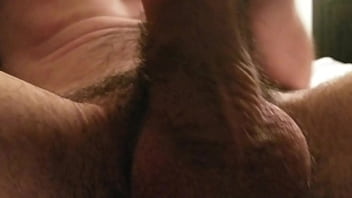 Playing With Big Cock and Slathering Cum All Over Hairy Chest