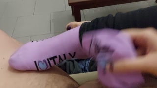 Socksjob with purple I Love Italy socks Onlyfans Mistress Darkshine