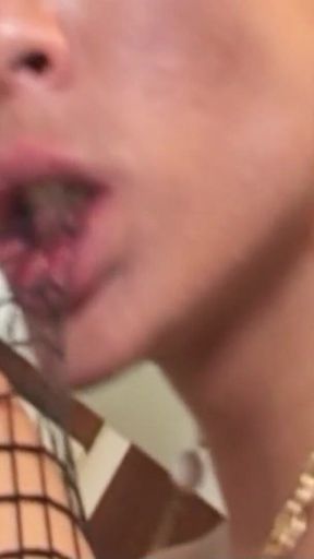 Blonde Big Tit Shemale Gives Herself a Solo Handjob