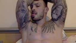 Hot Muscled Tattoed Stud  Flex and Lick Muscles