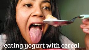 Eating yogurt with cereal